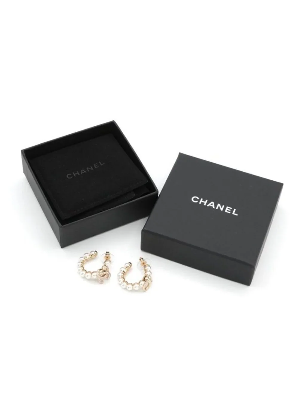 Chanel Earrings Gold CC Logo N5 Rhinestone Hoop